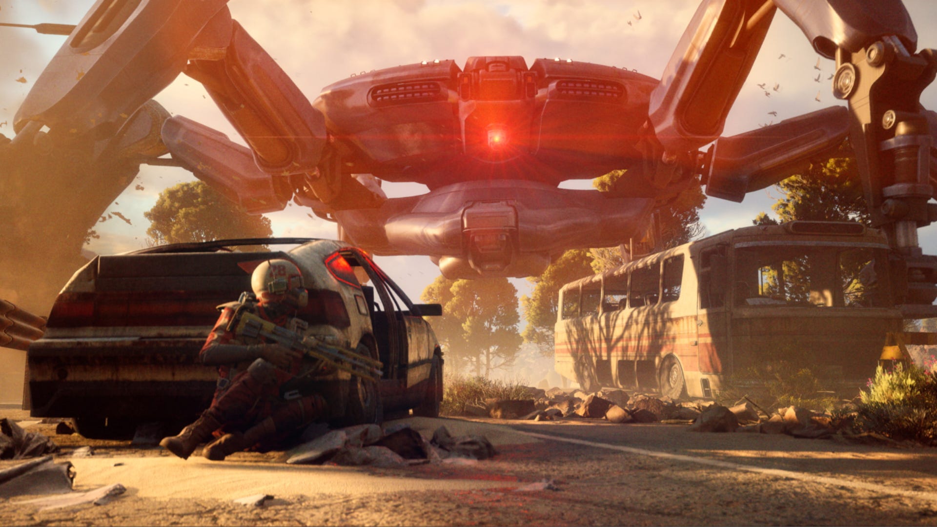 A subordinate taking screen from a large robot successful Arc Raiders.