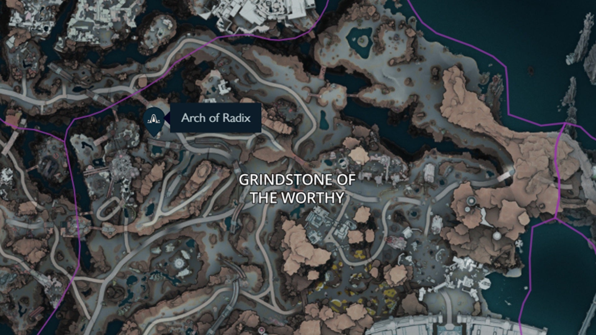 A map showing the location of the Arch/Vault of Radix in Borderlands 4. - 6