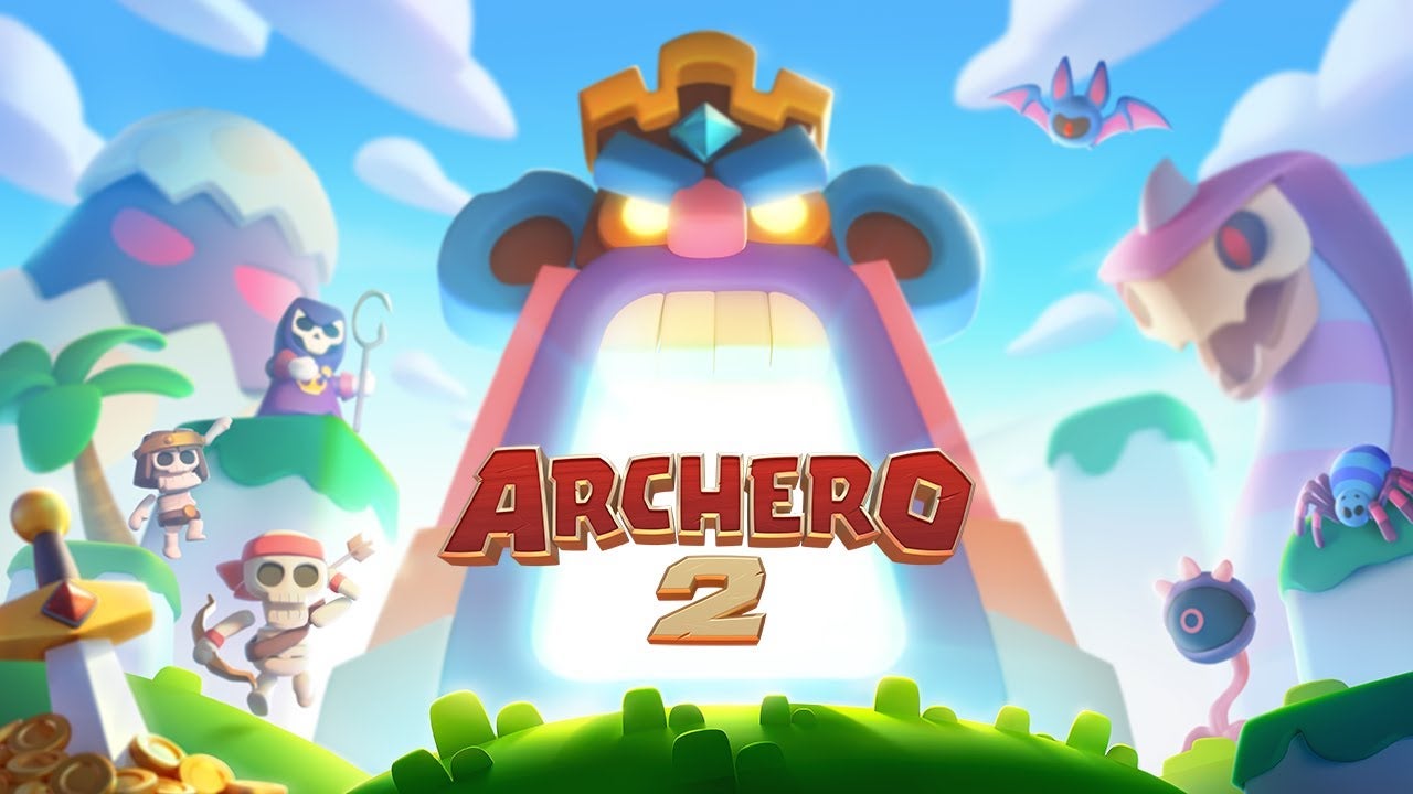 Artwork for Archero 2 showing a colorful, cartoon-style fantasy land with enemies. - 1