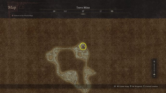 The location of the Sorcerer's archistaff in Trevo Mine in Dragon's Dogma 2.
