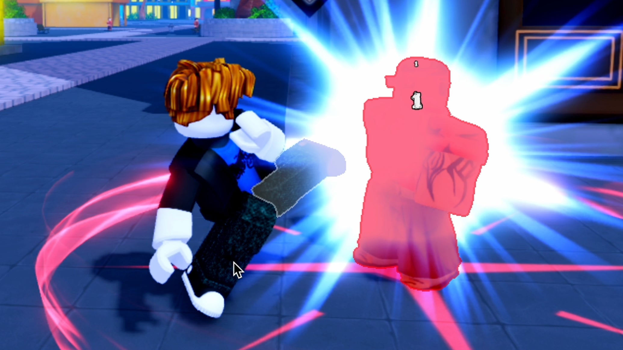A Roblox character kicking an enemy in the Solo Leveling-inspired game Arise Crossover. - 1