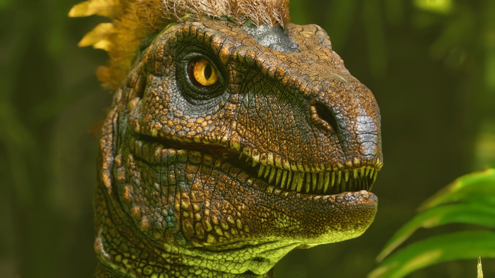 An extreme close-up of a dinosaur's face. - 1