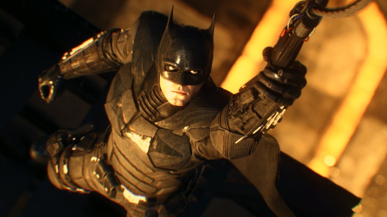 A scene from Batman: Arkham Knight with Batman wearing the Batsuit seen in last year&rsquo;s Robert Pattison movie.