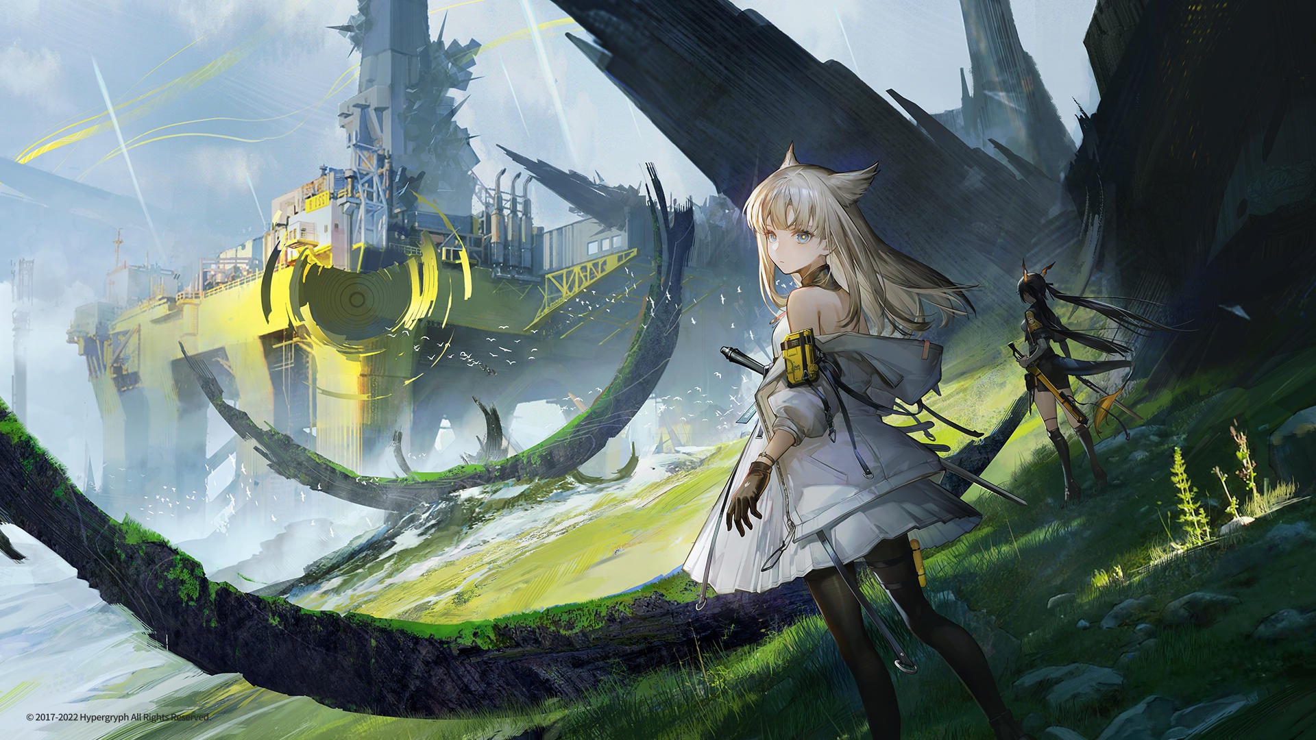 Key art from the game Arknights Endfield, showing one of the game's Operators, Avywenna, staring back at the camera afore an overgrown, futuristic landscape. - 1