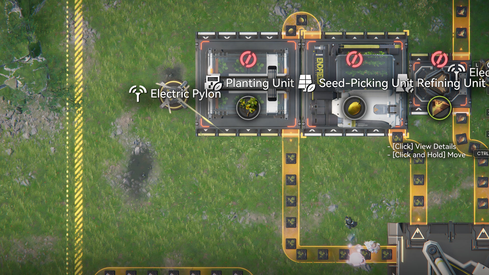 A screenshot from Arknights Endfield, showing a factory circuit that produces Citrome seeds, grows them into bushes, and then wires them back to the player's depot. - 6