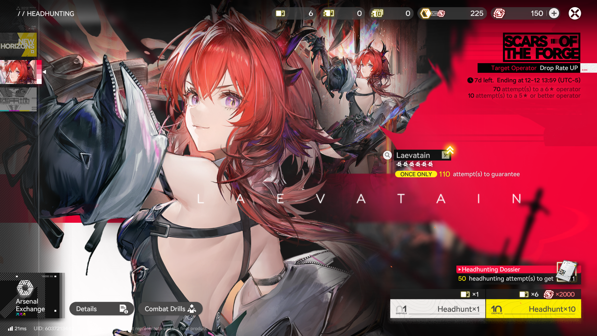 Laevatain, Arknights: Endfield's first limited banner character, showcased against a red background. - 16