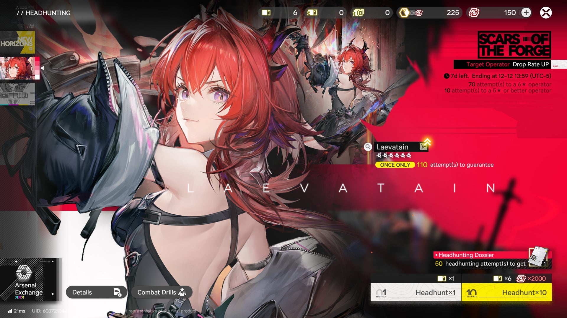 Laevatain, Arknights: Endfield's first limited banner character, showcased against a red background. - 16