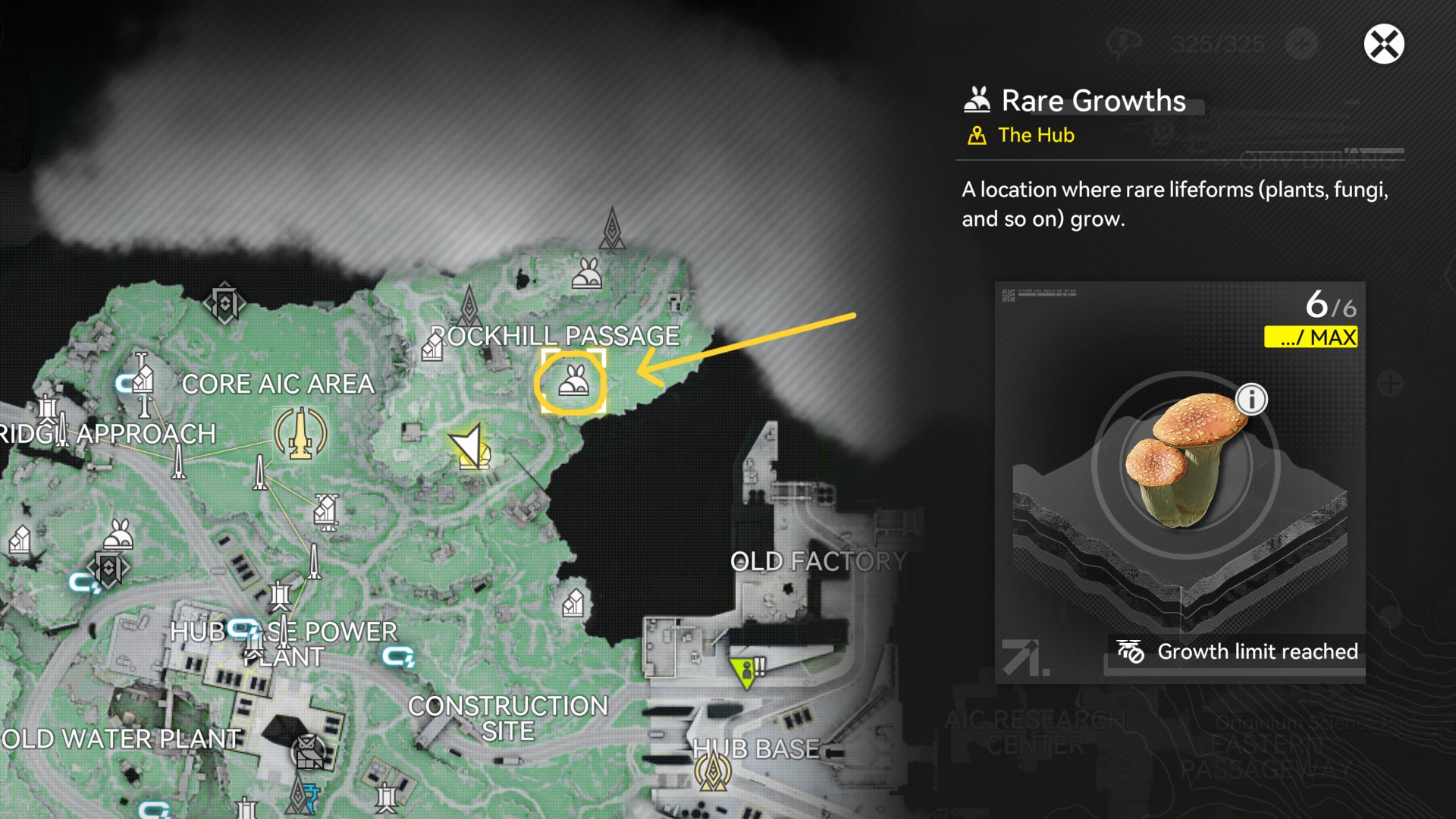 A map screen showing the location of Pink Bolete in the north of The Hub in Arknights Endfield. - 4