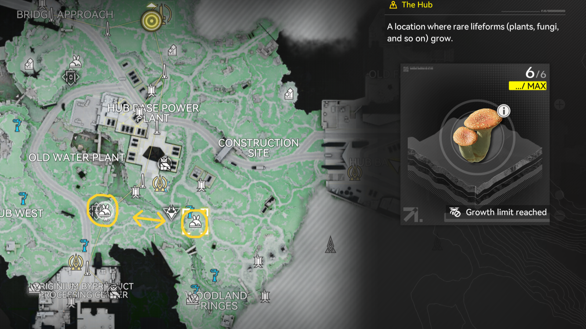 A map screen showing the locations of Pink Bolete in The Hub in Arknights Endfield. - 3