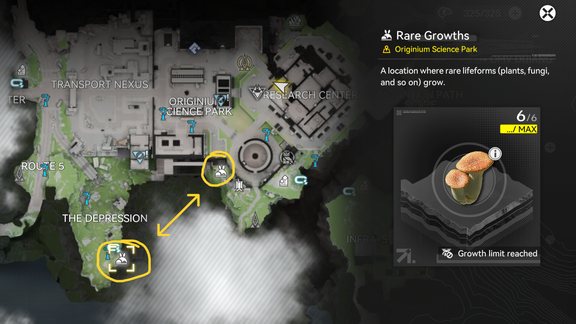 A map screen showing the locations of Pink Bolete in the Science Park in Arknights Endfield. - 6