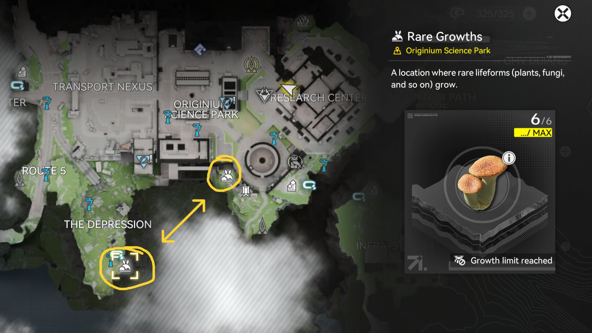 A map screen showing the locations of Pink Bolete in the Science Park in Arknights Endfield. - 6