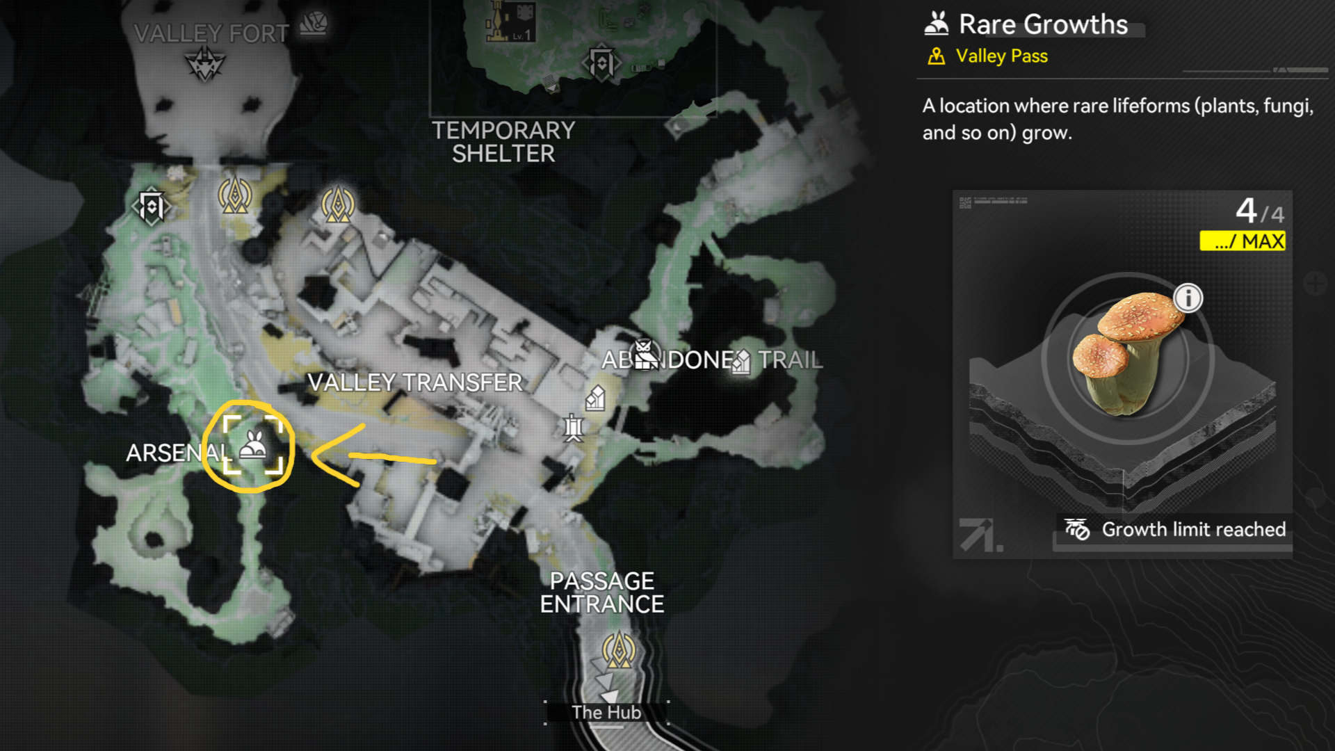 A map screen showing the location of Pink Bolete in the Valley Pass in Arknights Endfield. - 5