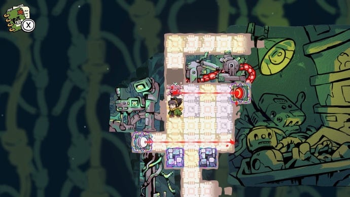 Solving laser puzzles in Arranger.