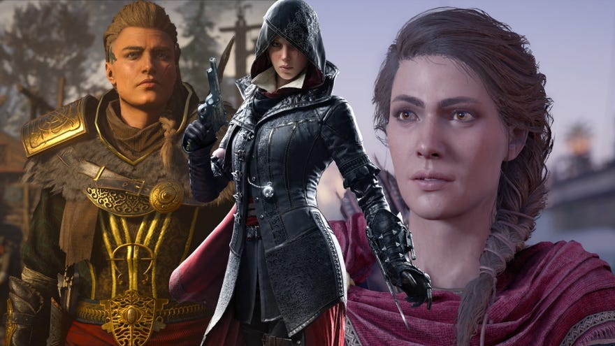 Artwork of Eivor, Evie Frye and Kassandra from the Assassin’s Creed series