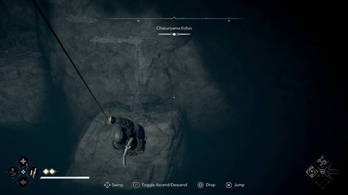 assassin’s creed shadows Chasuriyama Kofun grapple swing to climbable wall