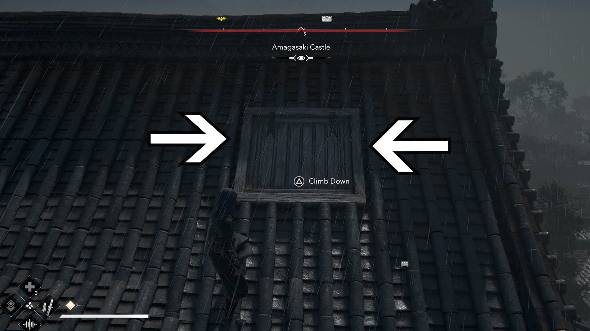 assassin&rsquo;s creed shadows amagasaki castle roof trap door to legendary chest