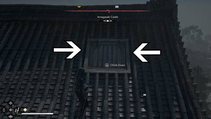 assassin’s creed shadows amagasaki castle roof trap door to legendary chest