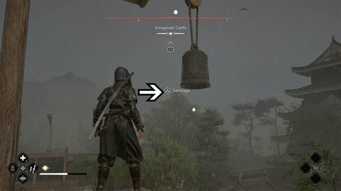 assassin’s creed shadows amagasaki castle sabotage bell alarm