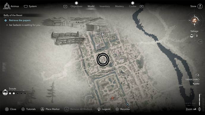 assassin’s creed shadows belly of the beast papers map location