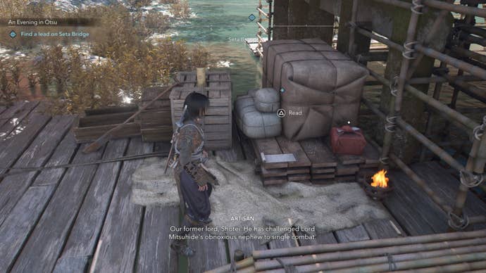 assassin’s creed shadows evening in otsu note beneath bridge