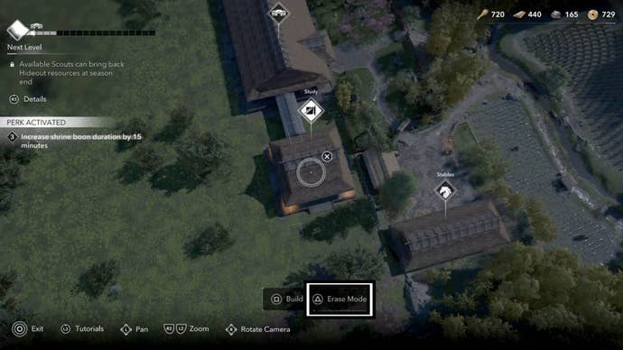 assassin’s creed shadows hideout building menu erase mode option overhead view
