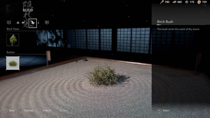 assassin’s creed shadows hideout building tree and foliage menu