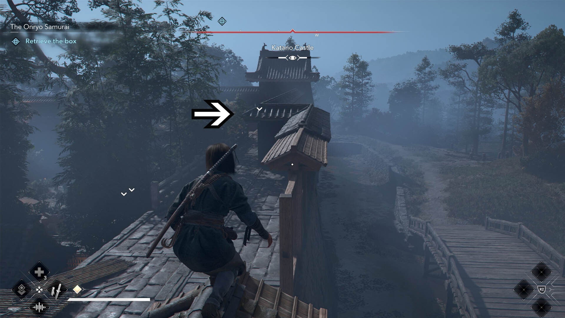 assassin&rsquo;s creed shadows katano castle rooftop path to third box