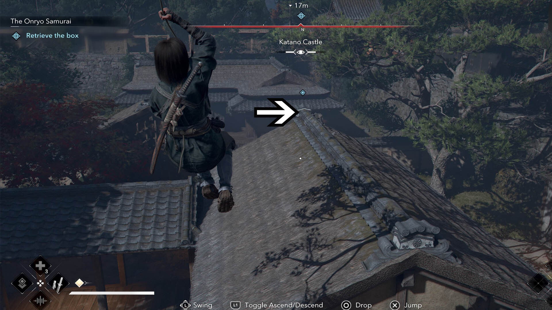 assassin&rsquo;s creed shadows katano castle unseen achievement swinging to rooftop