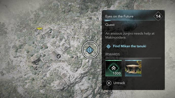 assassin’s creed shadows mikan the tanuki map location makinoodera temple