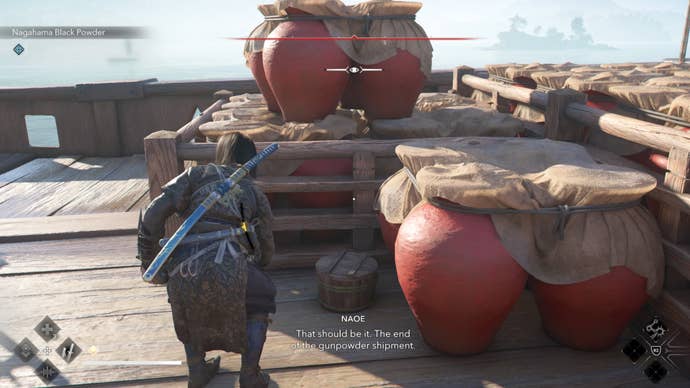 assassin’s creed shadows nagahama black powder naoe sabotaging gunpowder