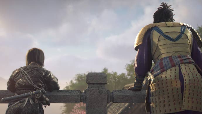 assassin’s creed shadows naoe and yasuke on balcony