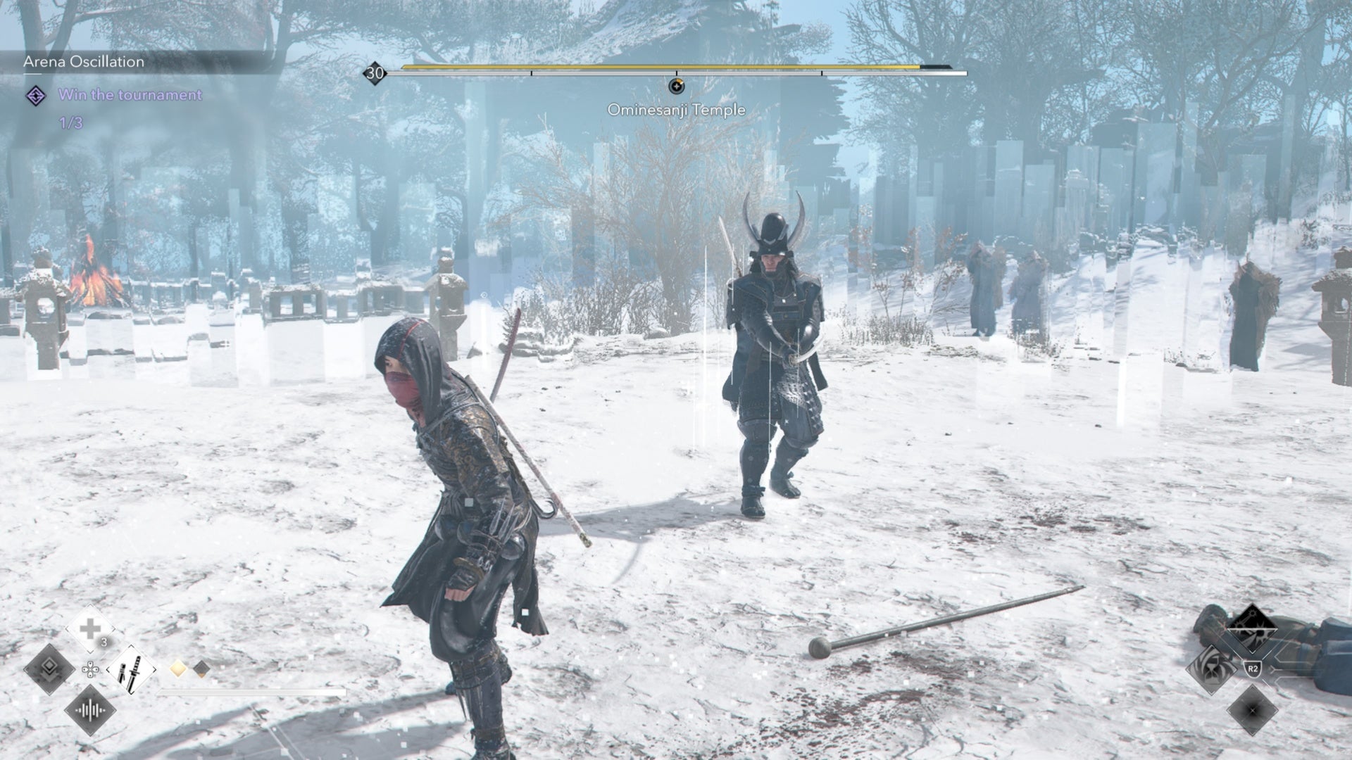 assassin&rsquo;s creed shadows naoe facing arena oscillation enemy