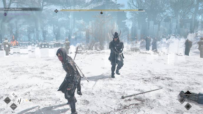 assassin’s creed shadows naoe facing arena oscillation enemy