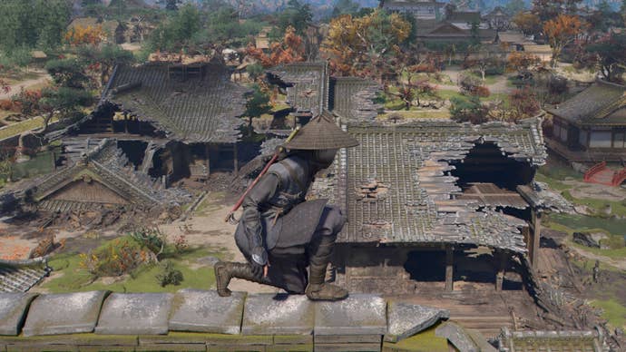 assassin’s creed shadows naoe on honnoji temple roof