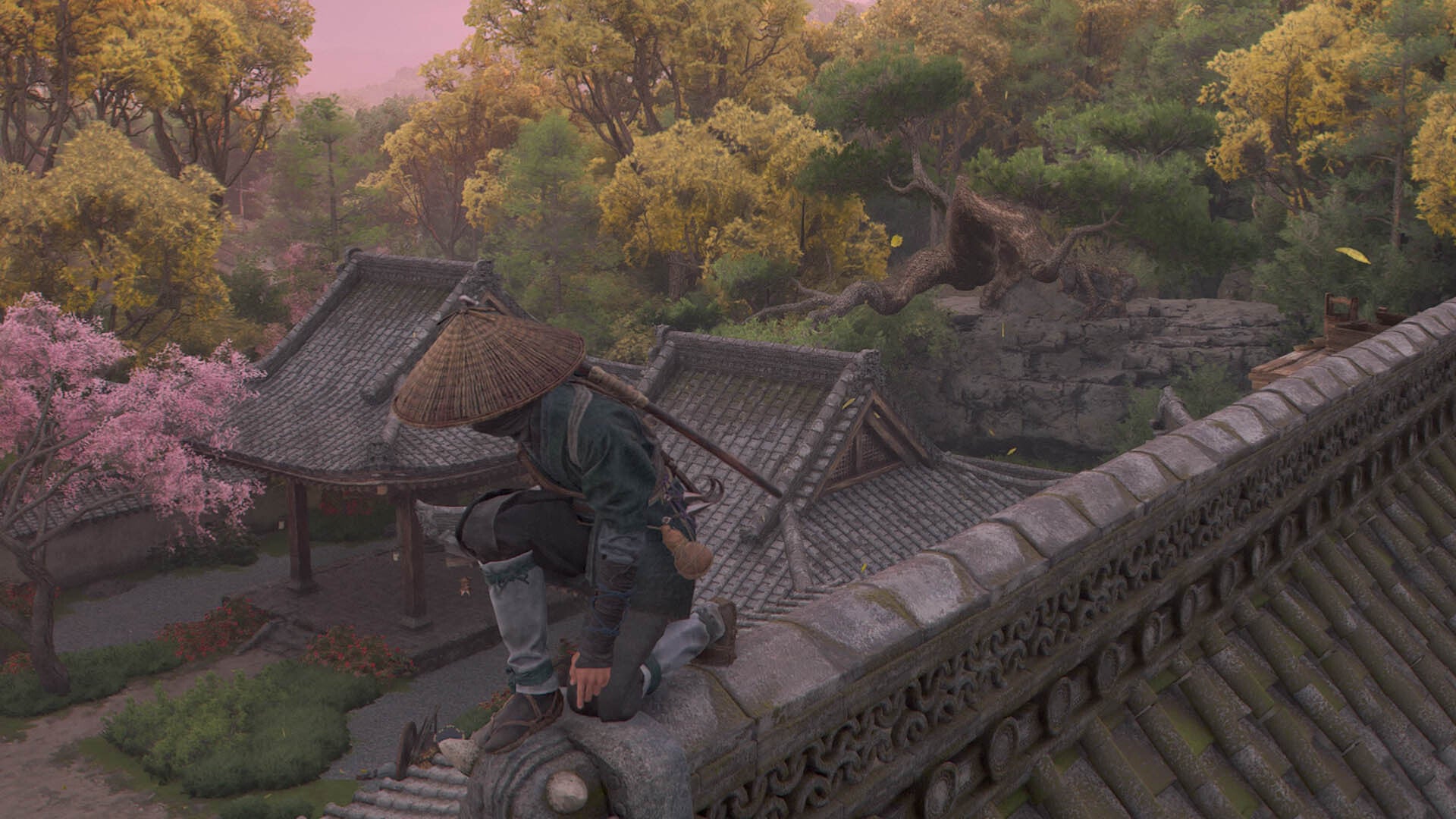 assassin&rsquo;s creed shadows naoe on roof of gansenji temple