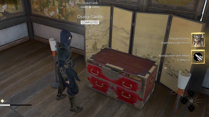 assassin’s creed shadows osaka castle legendary chest castle complete