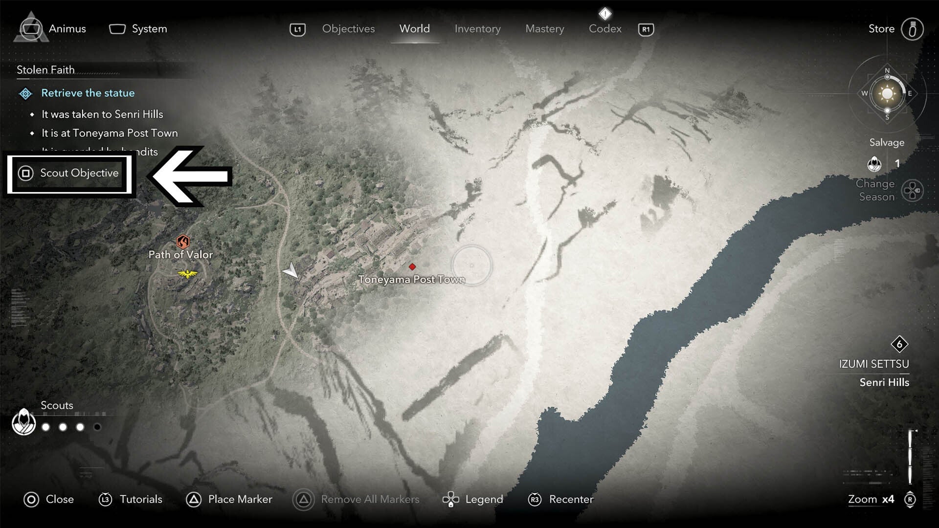 assassin&rsquo;s creed shadows scout objective command on map