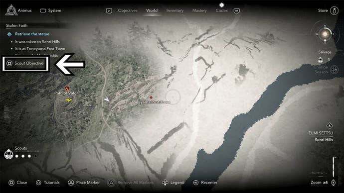 assassin’s creed shadows scout objective command on map