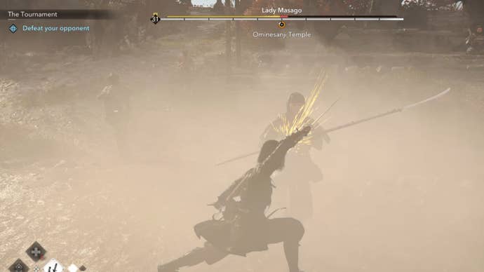 assassin’s creed shadows the tournament naoe attacking lady masago