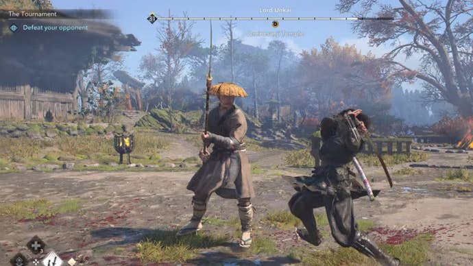 assassin’s creed shadows the tournament naoe attacking lord unkai