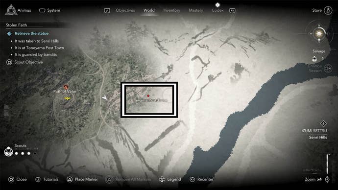 assassin’s creed shadows toneyama post town map location