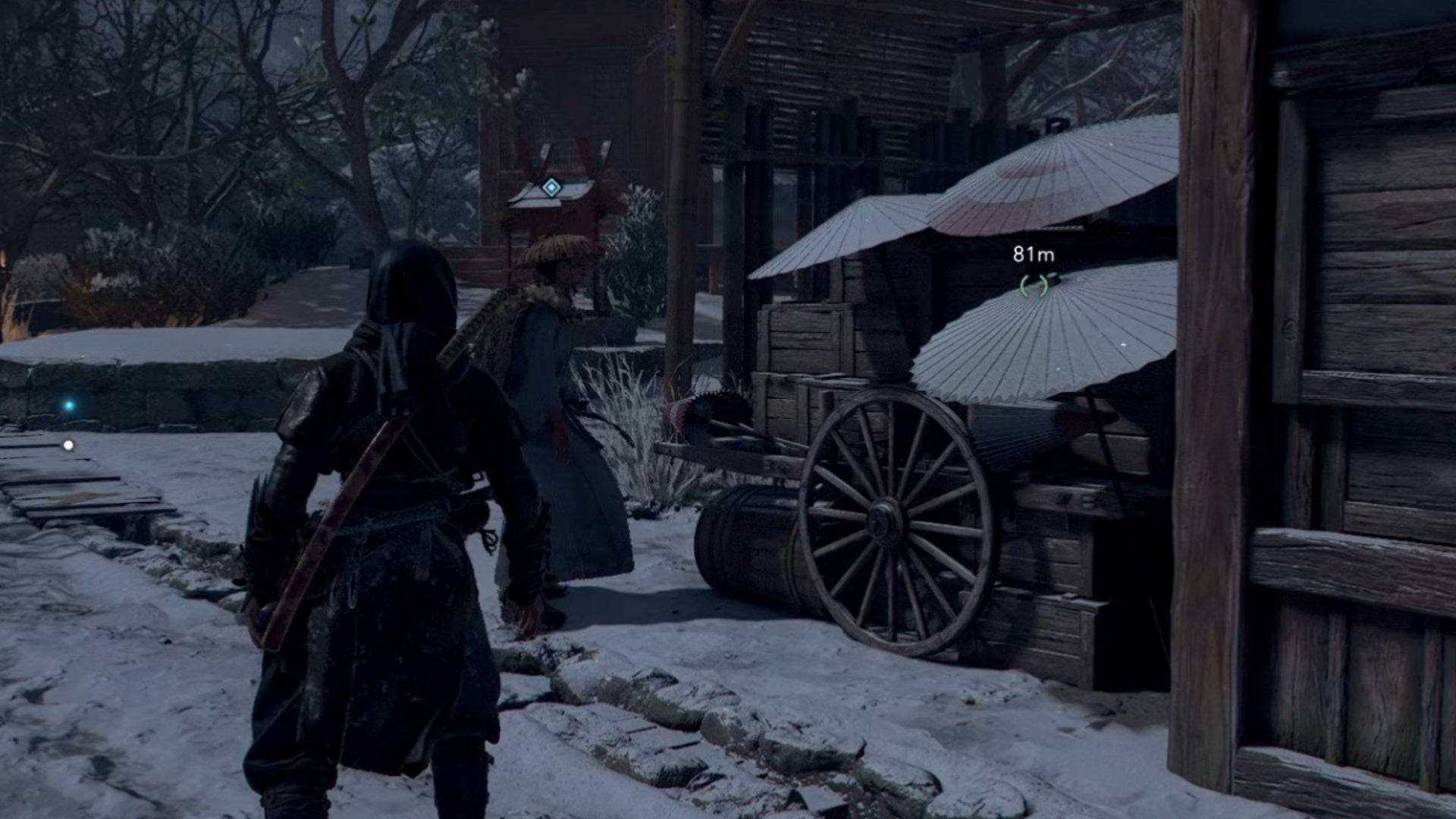 assassin&rsquo;s creed shadows twisted tree merchant by umbrella cart