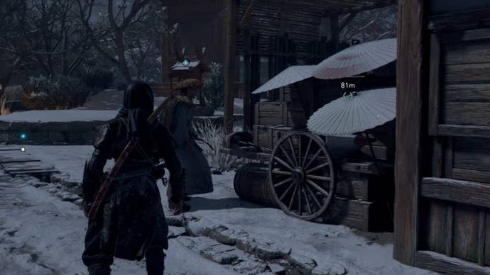 assassin’s creed shadows twisted tree merchant by umbrella cart
