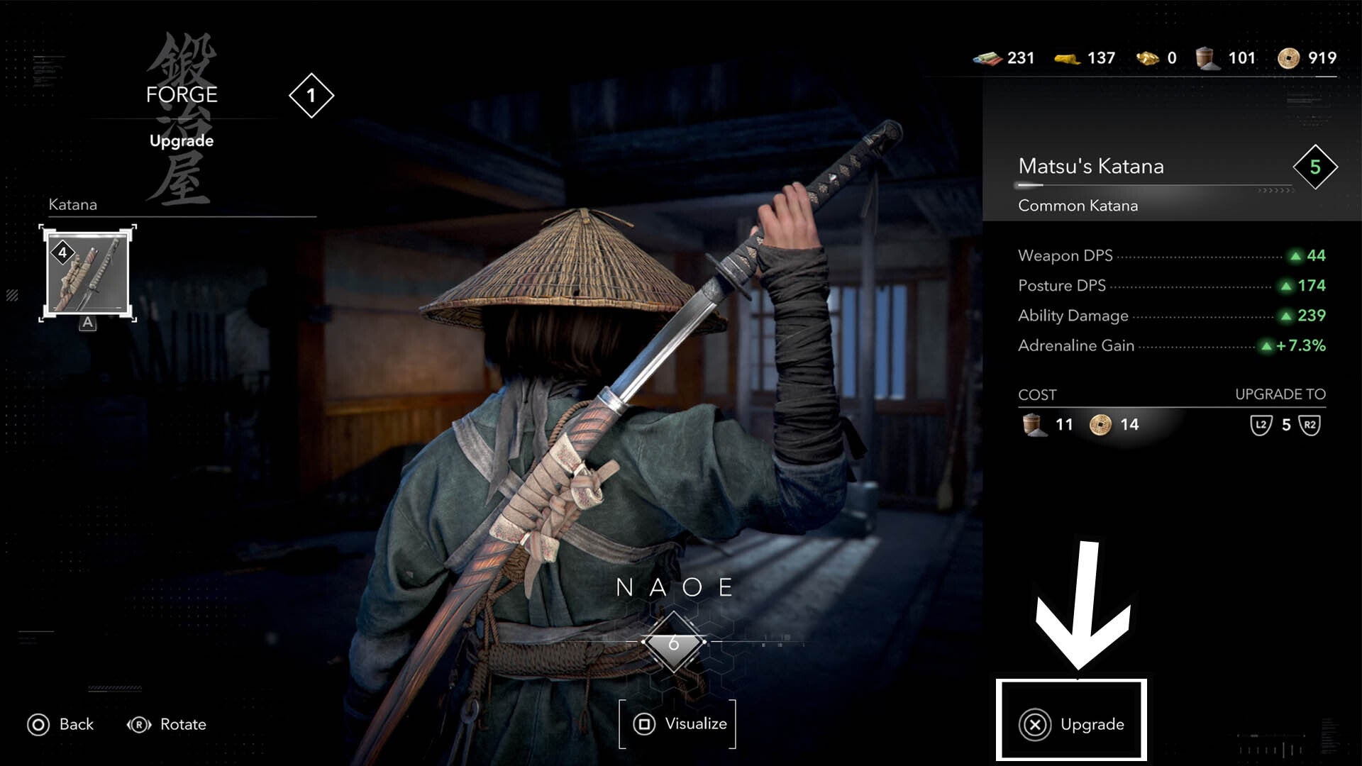 assassin&rsquo;s creed shadows weapon upgrade prompt