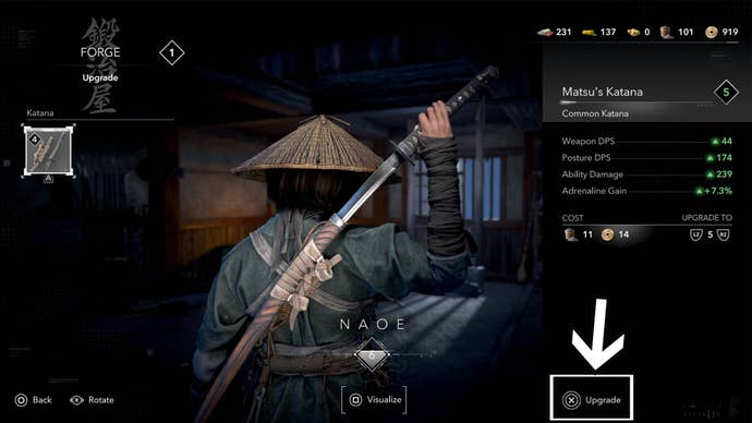 assassin’s creed shadows weapon upgrade prompt