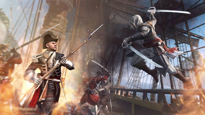 Edward Kenway sidesplitting the Brits connected a vessel successful Assassin's Creed Black Flag.