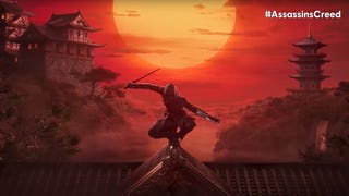 A shinobi crouches and poses on a rooftop in the key art for a future Assassin's Creed game set in feudal Japan.