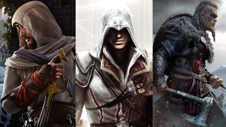 The main characters from Assassin's Creed Mirage, Assassin's Creed 2 and Assassin's Creed Valhalla.
