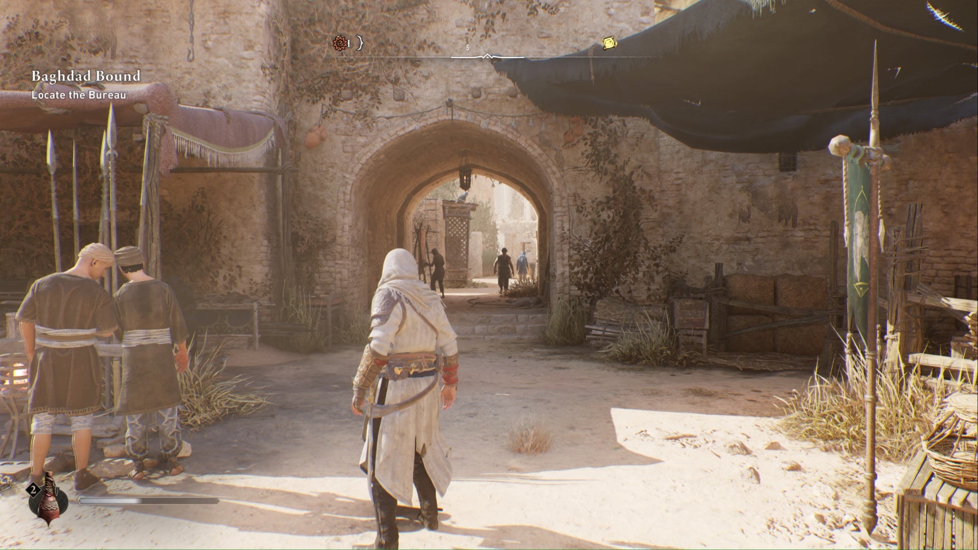 assassins creed mirage, Basim is facing an archway to his right.