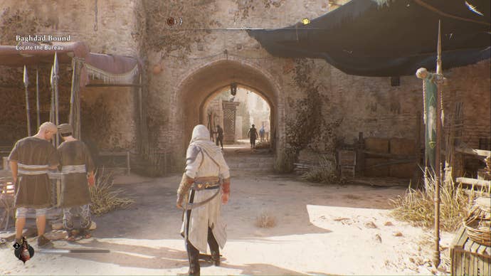 assassins creed mirage, Basim is facing an archway to his right.